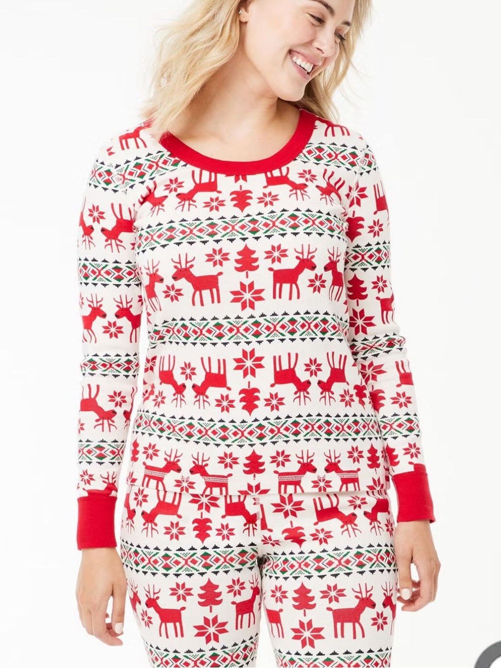 Hanna Andersson "Dear Deer" Long John 2pc Pajama Fair Isle Reindeer‎ Snowflake